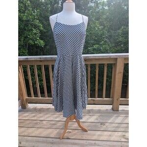 Vintage Gingham Dress Fit & Flare Full Skirt Women's 12 100% Cotton Zip Up